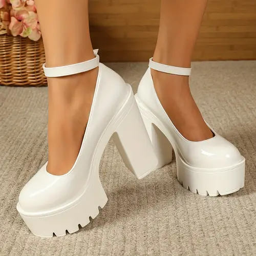 womens solid color block heels fashion strap dress pumps stylish platform heels