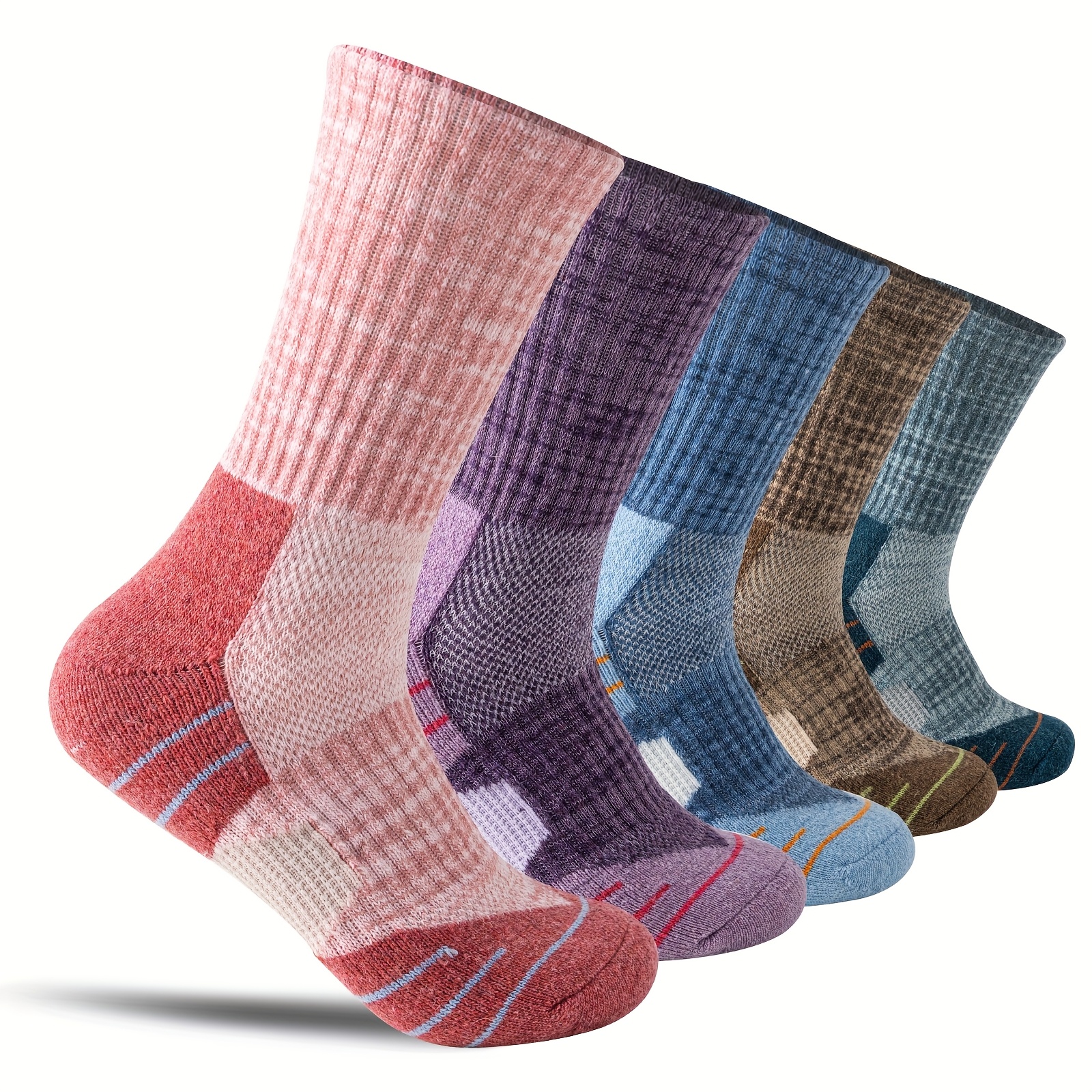 Image of 5 Pairs Merino Wool Hiking Socks For Women And Men Compression Support Sweat-absorbing Breathable Thick Cushion For Festival Gift Socks