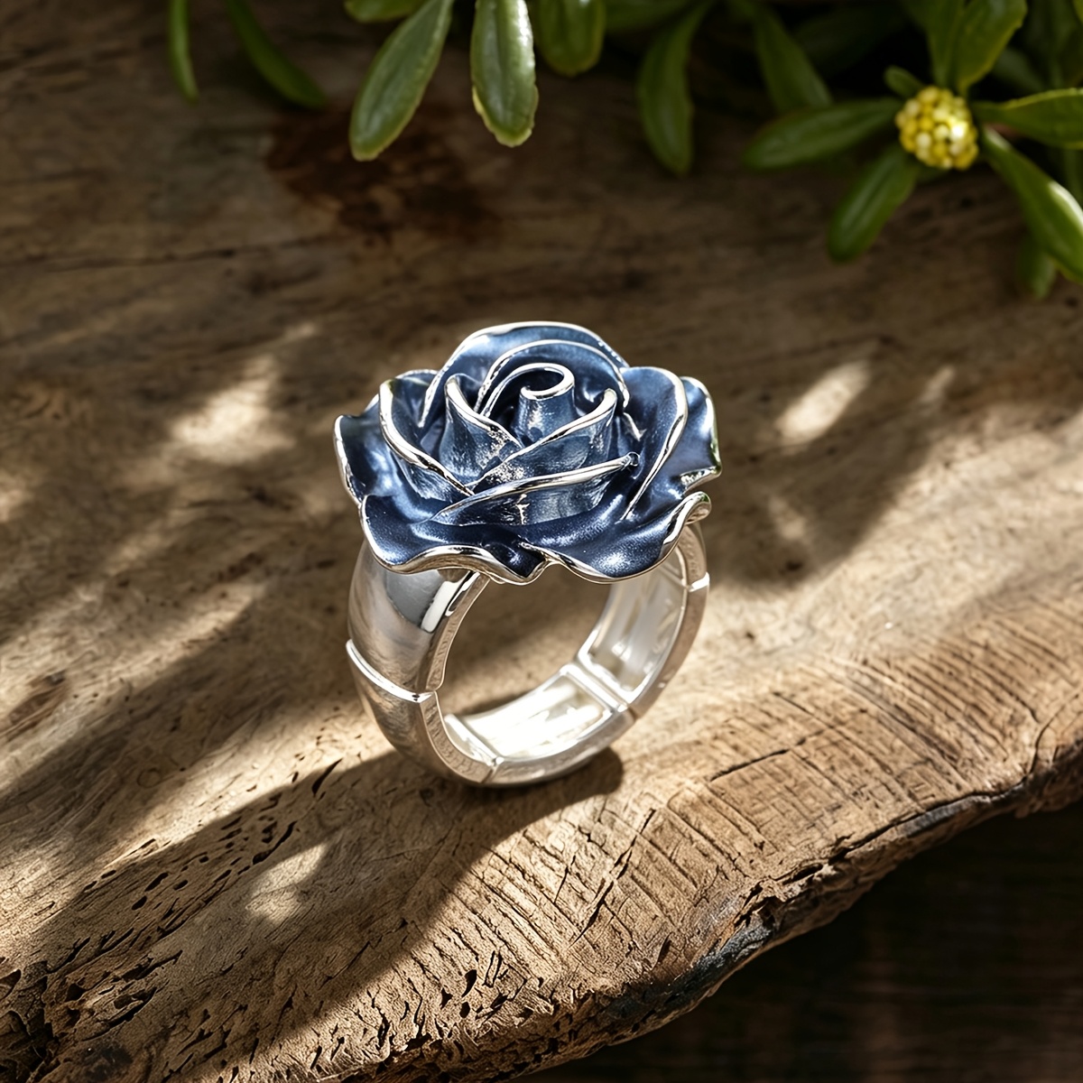 Women's 2pcs Vintage 3D Enamel Rose Flower Statement Ring Set
