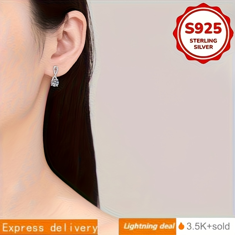 925 silvery   earrings with moissanite hypoallergenic dangle for sensitive ears holiday wedding party sparkling moissanite asymmetric hoops lightweight everyday jewelry for   Product details 2