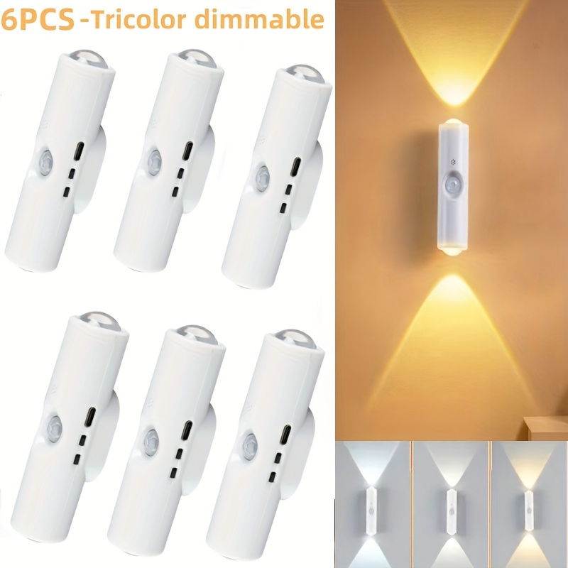 E-shop 2/3/6 Stück Doppelkopf-Bewegungsmelder-Leuchten Weiße LED-Wandleuchten in Mehrfarbig oder Dreifarbig Bewegungsaktivierte Leuchten Ideal für