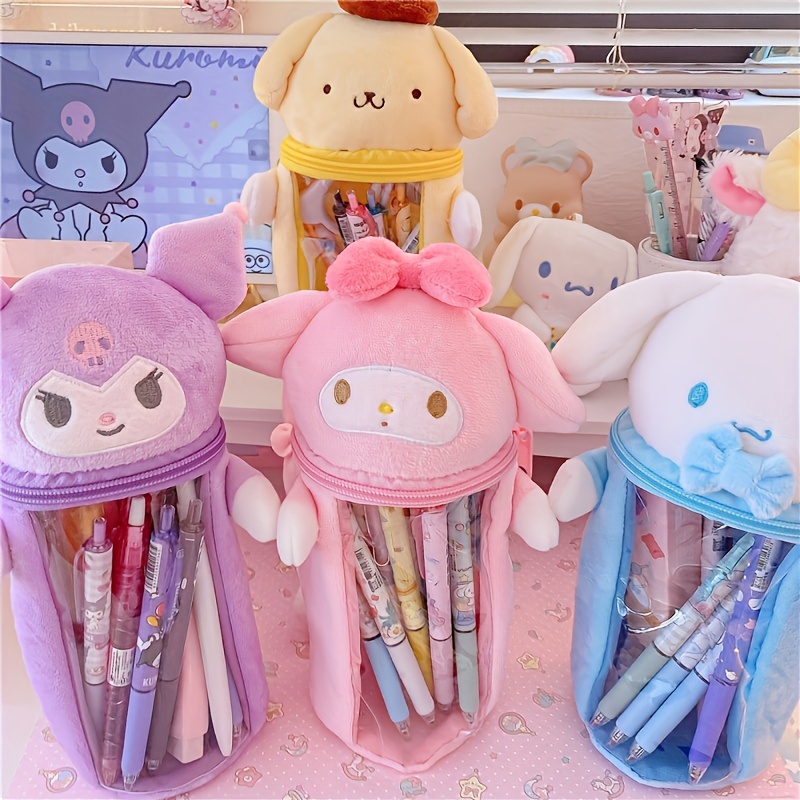 

Sanrio Plush Character Large Capacity Pen Holder - Hello Kitty, Cinnamoroll, Kuromi, My Melody, Pudding Dog Designs - Transparent Student Organizer Bag