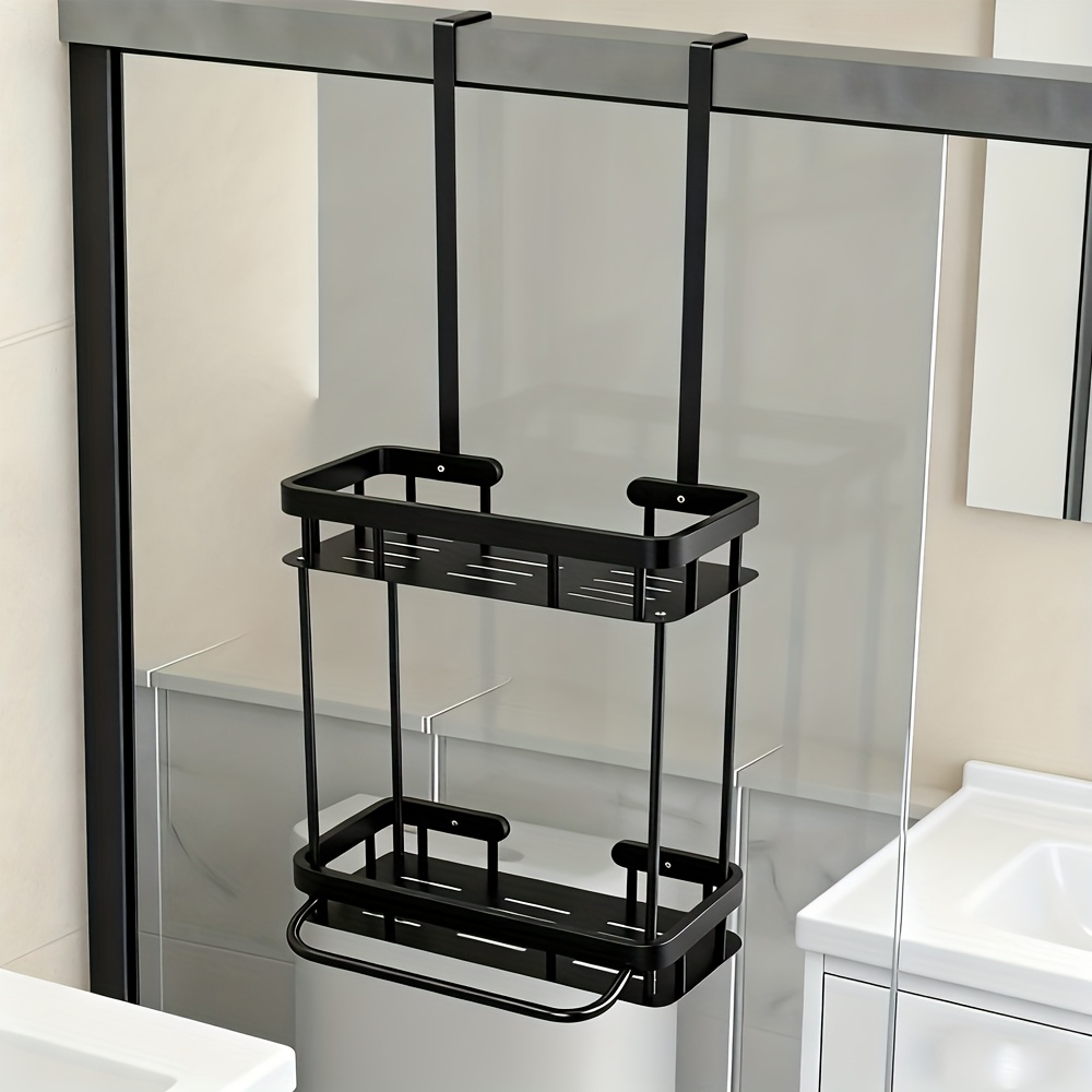 TEMU 1pc Shower Caddy Over Door, No-drill Wall-mounted Bathroom Shelf - Large Capacity Double-tier Storage Rack, Space-saving Organizer For Bathroom