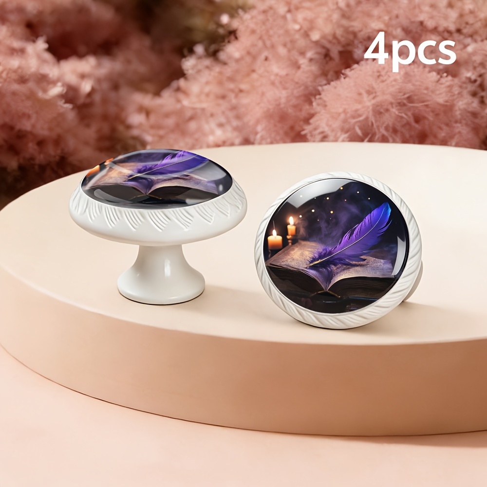 item picture a set of 4pcs round knobs made of abs and   glass designed with vintage   and old book motif ideal for dresser wardrobe kitchen cabinet nightstand desk drawer exquisite small hardware fittings