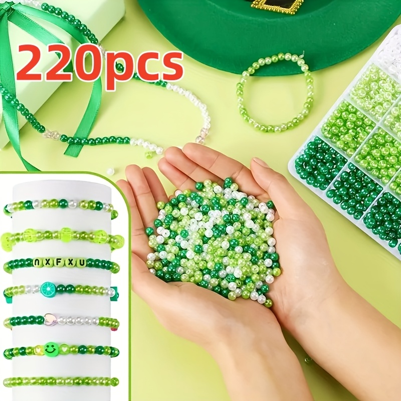 TEMU Juego de 110/220 piezas de cuentas acrílicas de 6 mm de la serie verde, cuentas decorativas del Día de , cuentas decorativas de agujero del Día