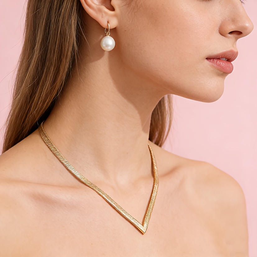 TEMU Collare a V in di rame stile in Europa e America, collana , elegante, , , di nicchia, catena a collare che mantiene , accessorio versatile per