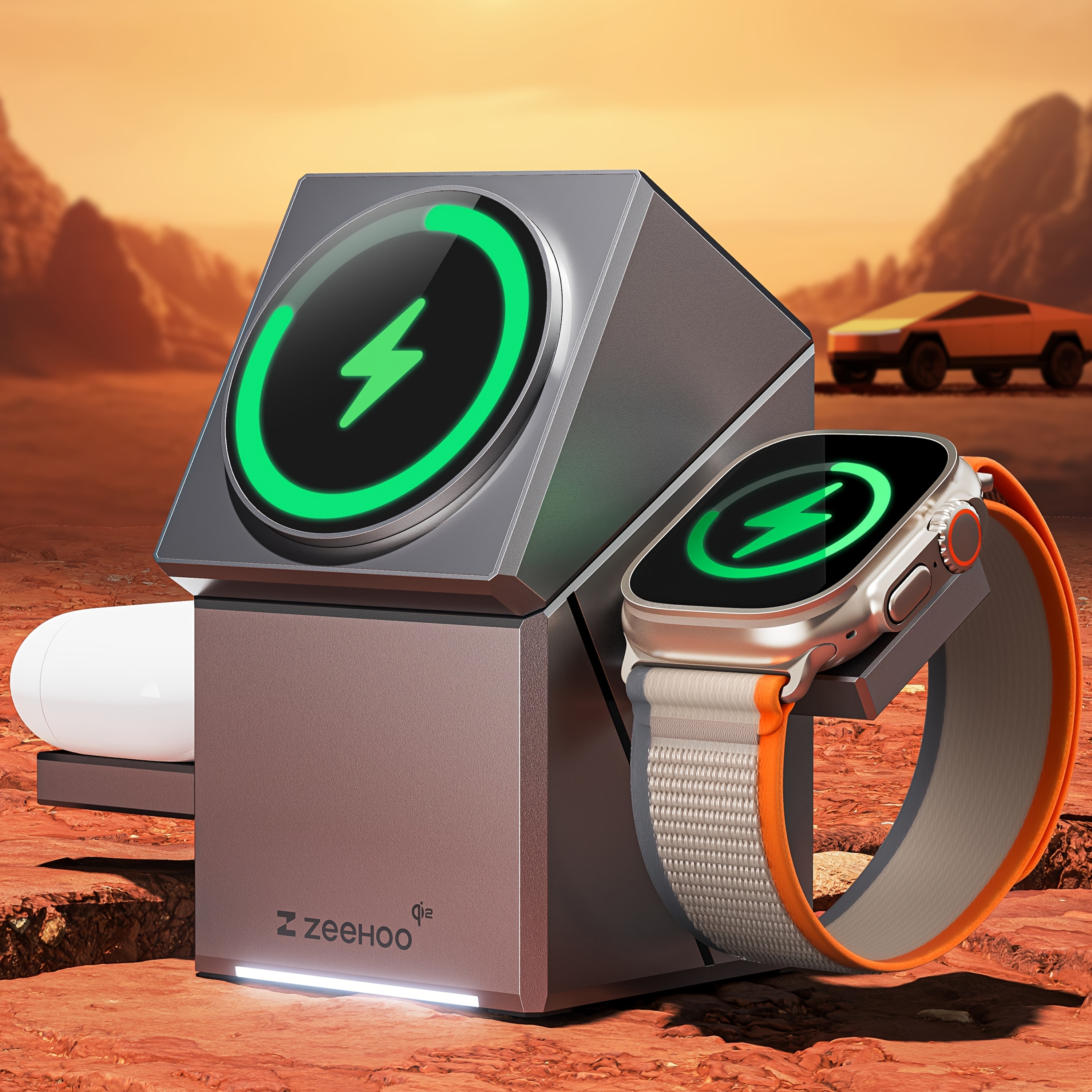 E-shop ZEEHOO kabellose Ladestation, CubeTrick-X Qi2 15W Schnellladung, 3-in-1 kabellose Ladestation für iPhone 15, 14, 13, 12 Serie, Kopfhörer iWatch