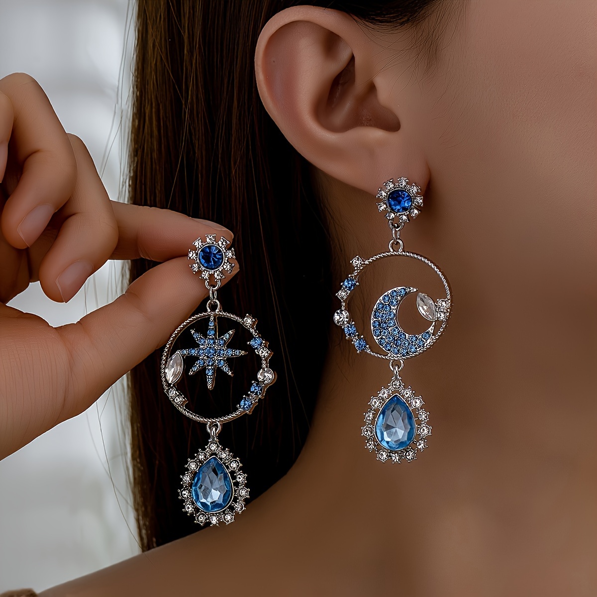 TEMU Elegant & And Earrings With Sparkling Rhinestones - Alloy, Iron Posts For Everyday & Vacation Wear