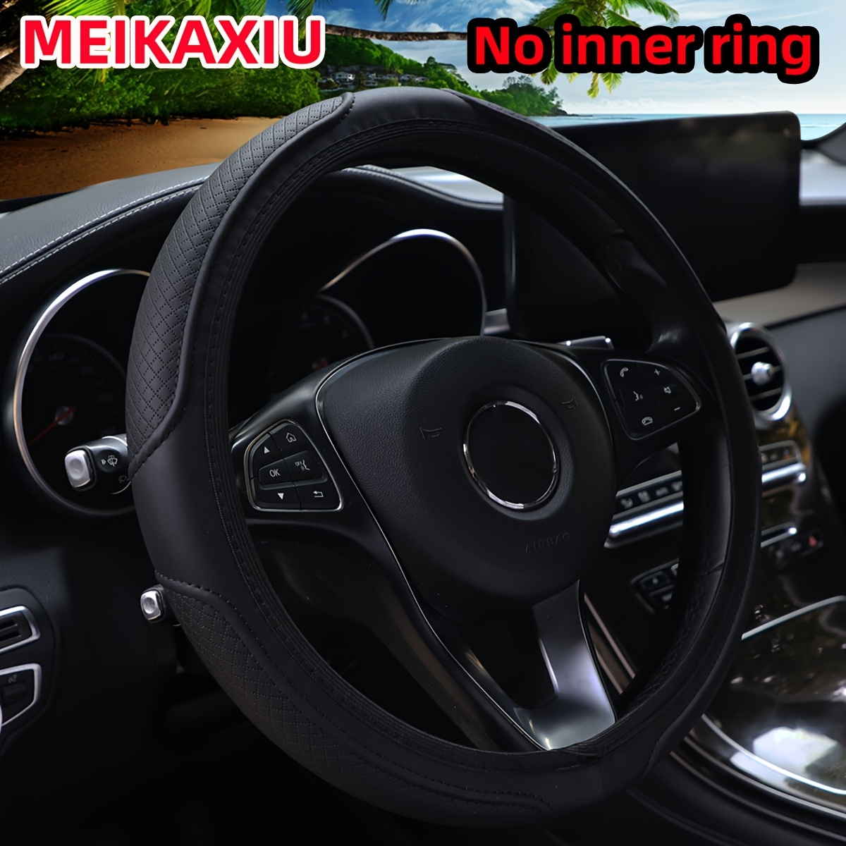 TEMU 1pc Pu Leather Pattern Three-dimensional Steering Wheel Cover, Non-slip, Comfortable, And Accessory, Suitable For -15 Inch Steering Wheels