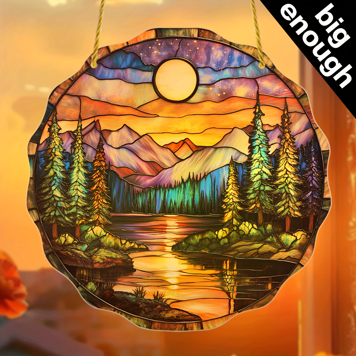 

Forest Sunset Suncatcher 9"x9" - Unique Gift For Women, Nature-inspired Keepsake For Retirement, Landscape Acrylic Art, Stained Glass-style Decor, Best Friend And Holiday Present For Home & Room