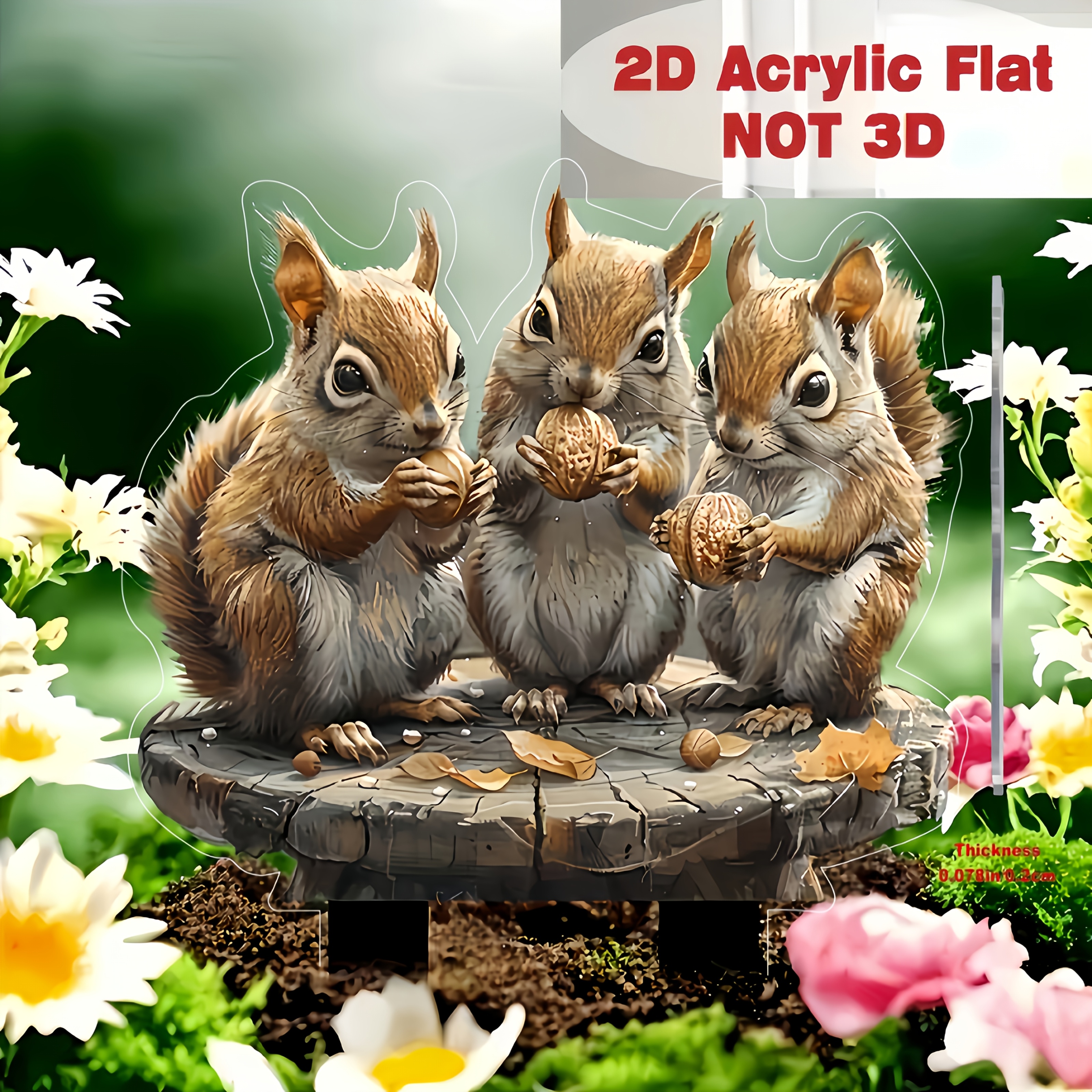 Image of 2d Flat, Squirrel Trio Acrylic Garden Stake - Perfect Suitable For Lawn And Patio Decor, Bohemian Style Yard Art, No Power Required, 2d Flat