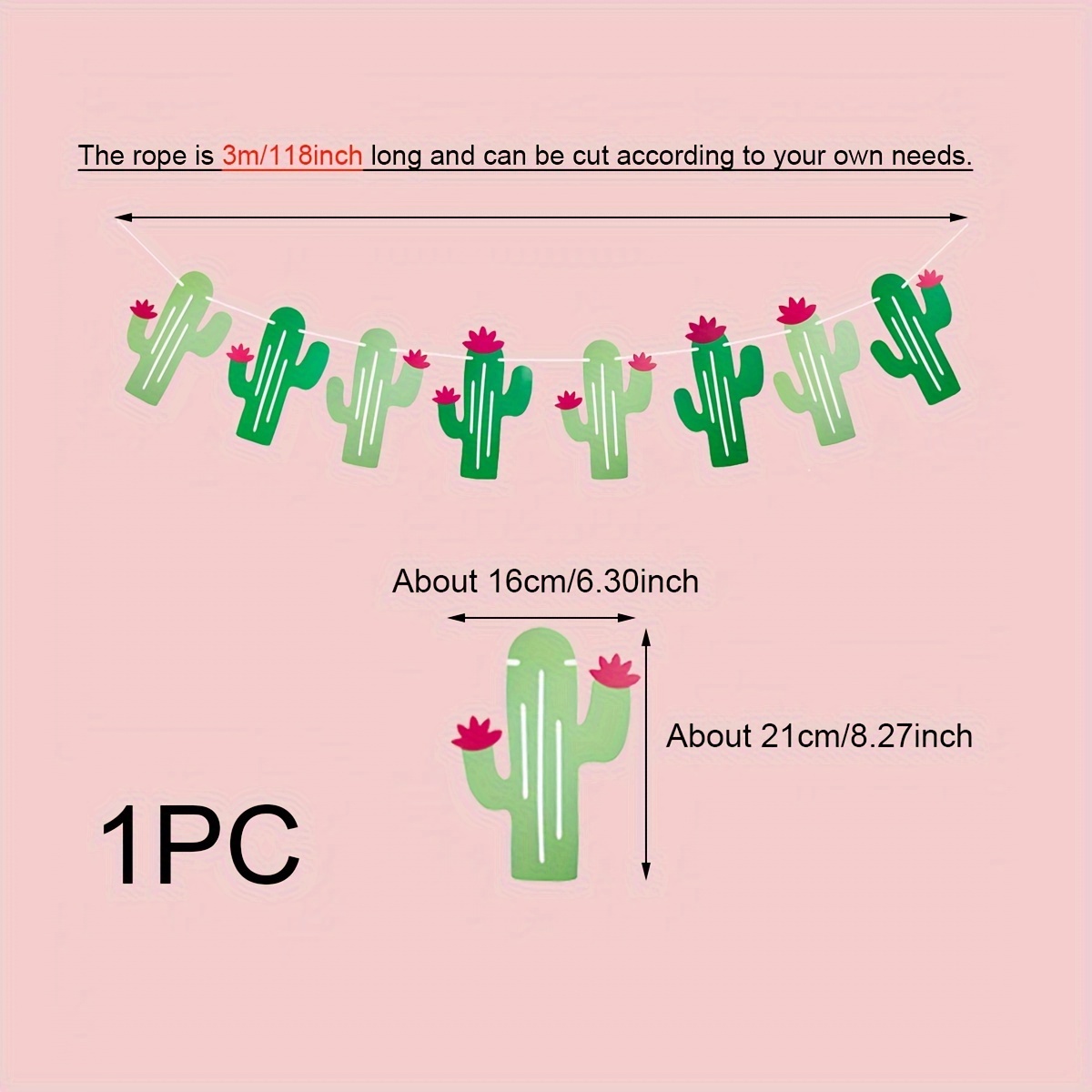 1pc- Cactus Paper Flag Pulling Summer Theme Party Plants Flower Pulling Bedroom Window Wall Decoration