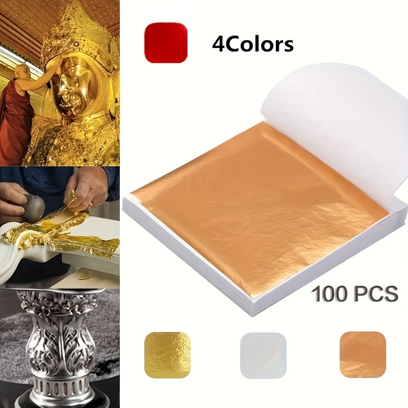 Hojas de hojas doradas, 100 piezas de papel de aluminio dorado de 6.3  pulgadas para manualidades, pintura, dorado, slime, diseño de uñas,  decoración