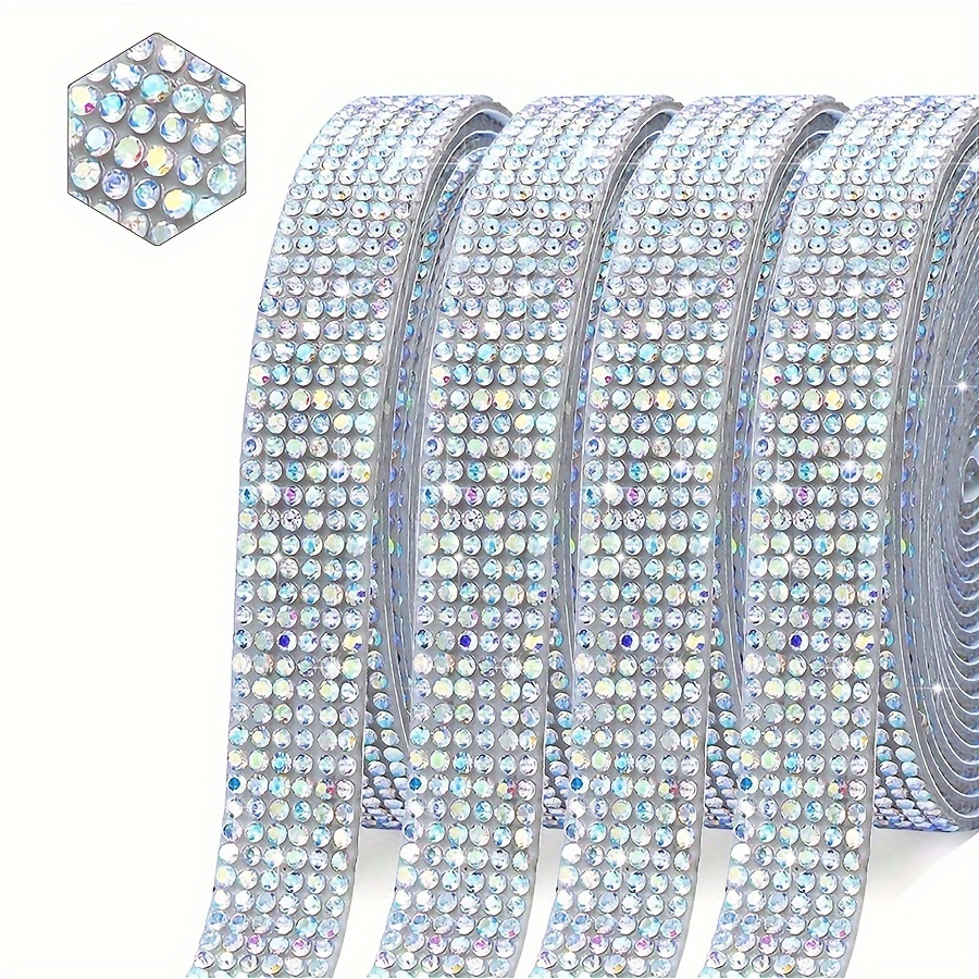 4 Rolls Self-Adhesive Rhinestone Strips - Bling Diamond Gem Stickers For DIY Craft, Phone, Car Decor