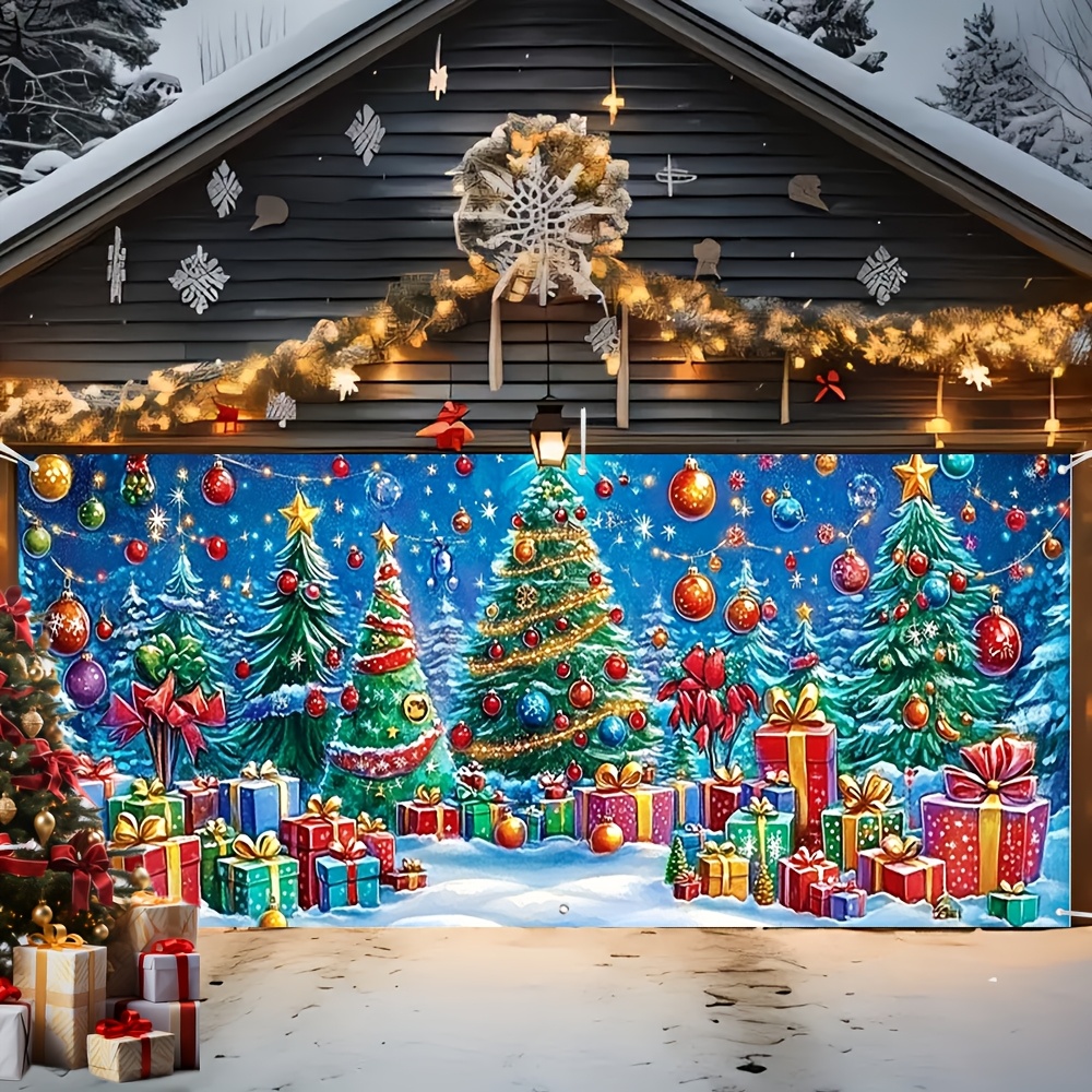 Weihnachts-Garagentor-Banner | 213x488 Cm, Rot Mit Schneeflocken