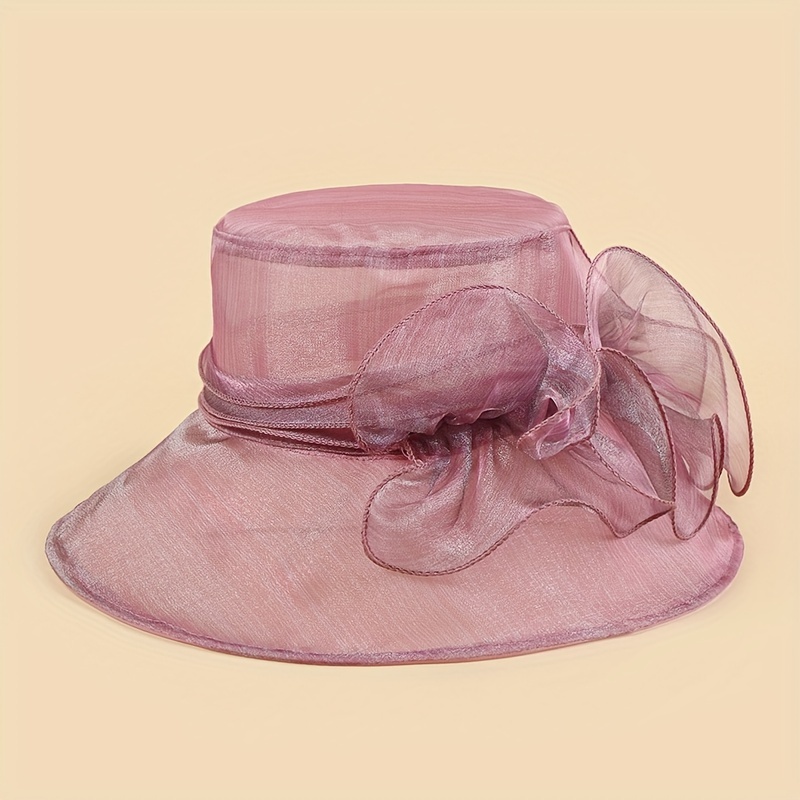Organza Flower Sun Hat Solid Color Wide Brim Top Hat Elegant - Temu