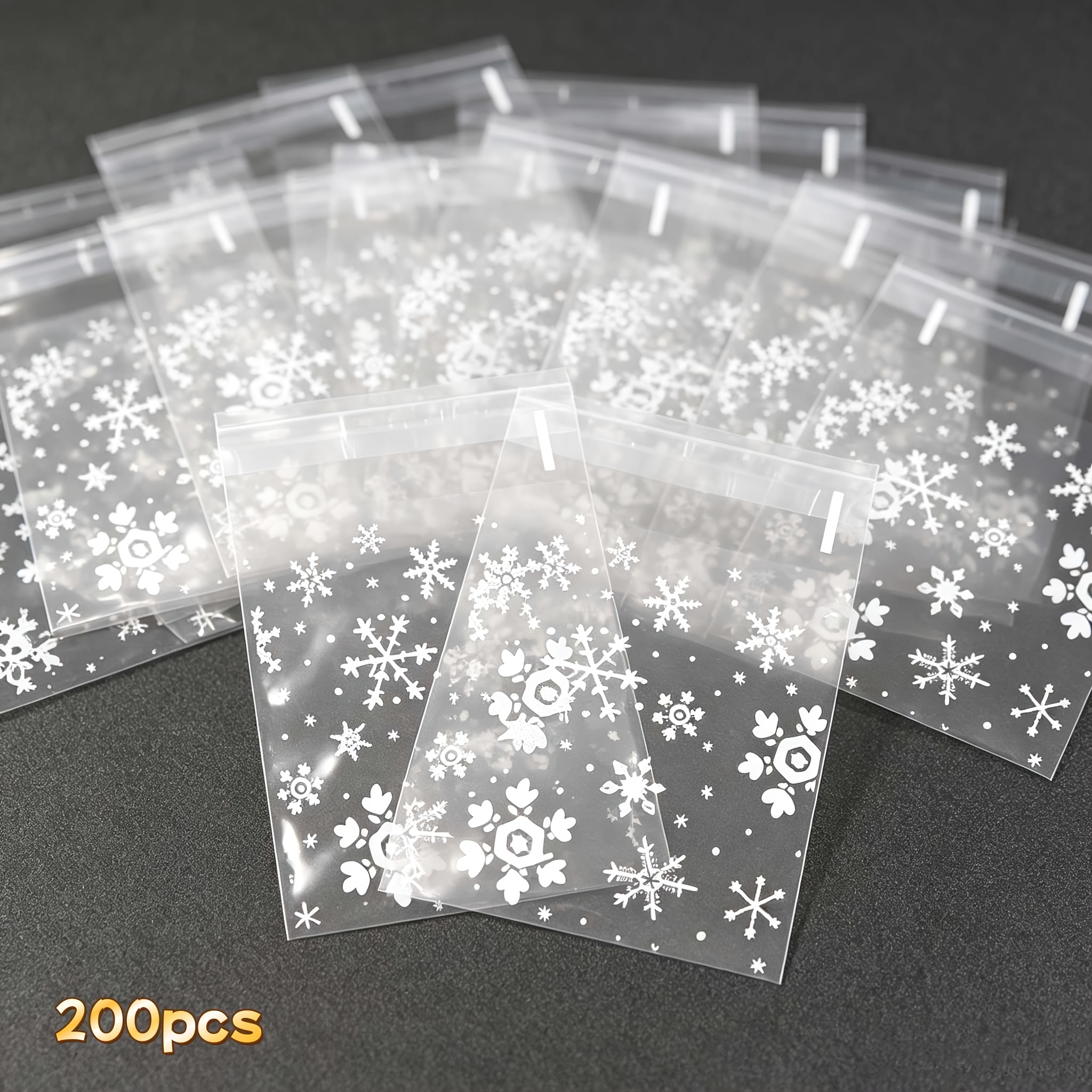 TEMU 200 stuks Zelfklevende OPP-zakjes met Sneeuwvlokprint, Transparante Plastic Geschenkverpakking Zakjes, Kleine Koekjes Snoep Sieraden Traktatie