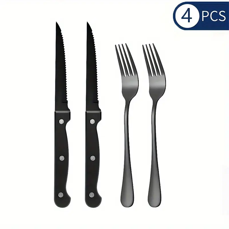 2 4 6 8 12pcs stainless steel cutlery set forks and steak knives suitable for halloween mardi gras easter thanksgiving christmas and other holiday occasions dishwasher safe Product details 2
