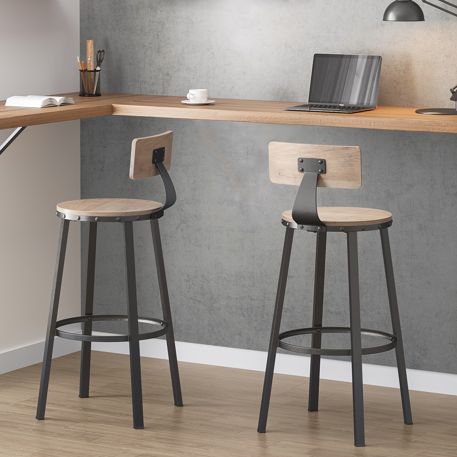 TEMU Juego de 2 taburetes de bar , altura de respaldo, taburetes de mostrador con respaldo, para comedor, cocina y bar, y , 54 cm