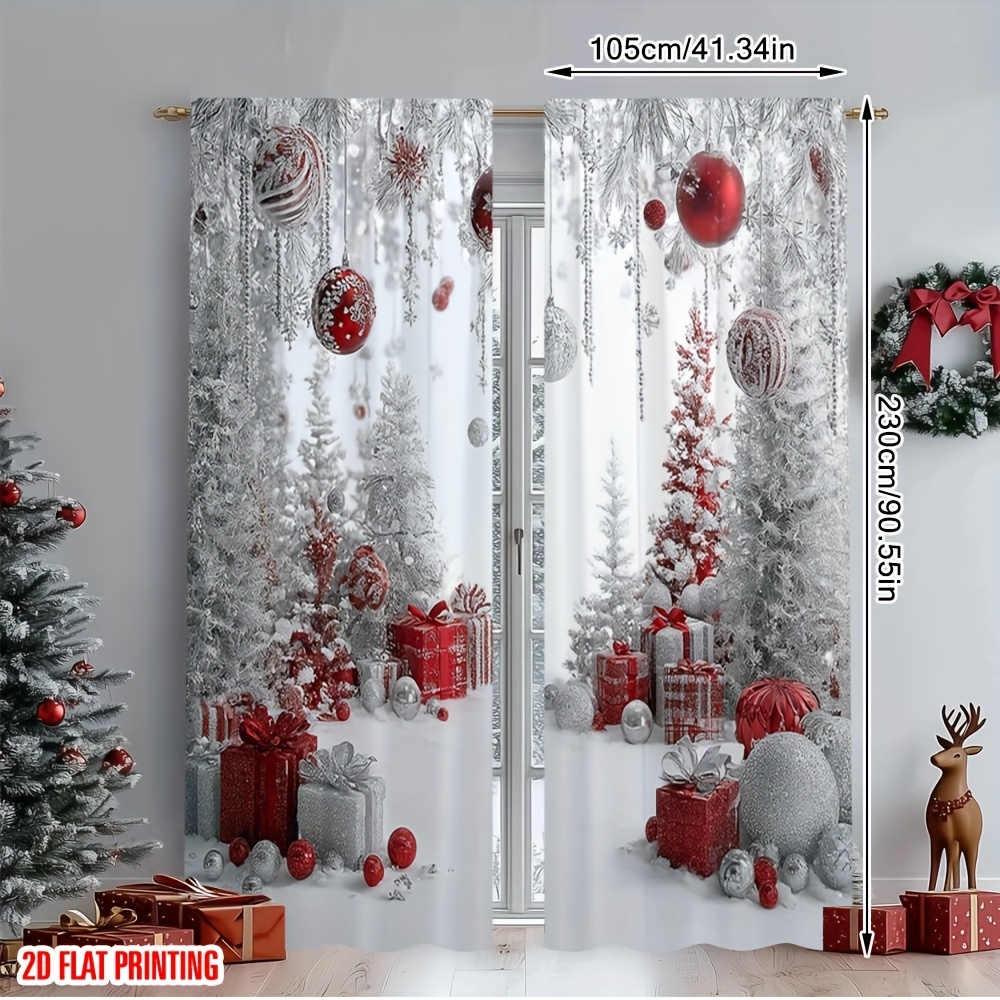 TEMU 2d Flat, 2pcs 2d Flat Printing Happy Christmas Party Curtains Festive (8) Digital Printed Polyester Drapes Holiday Decorations For For Bedroom