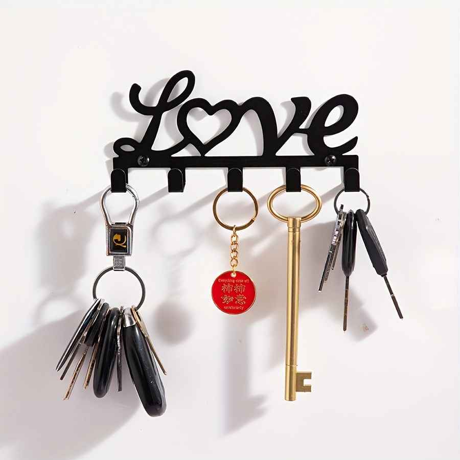 

Modern Black Metal Wall-mounted Key Holder - , Artistic Love-themed Storage Rack For Entryway & Hallway Decor