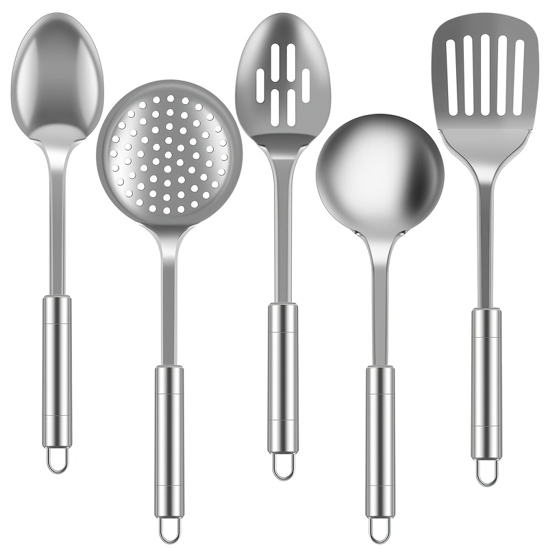 TEMU 5pcs Stainless Steel Kitchen Utensil Set Turner Masher Spoon Cooking Tools New