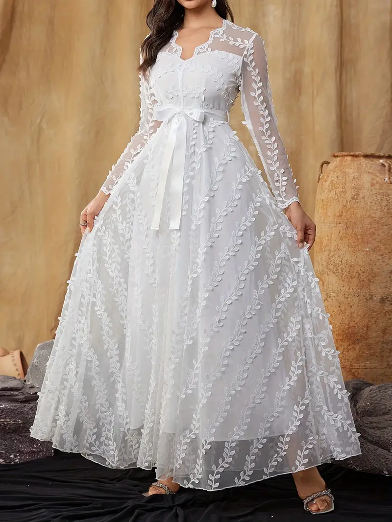 womens elegant 3d embroidered sheer lace v neck a line - Temu Kuwait womens elegant 3d embroidered sheer lace v neck a line - Temu Kuwait