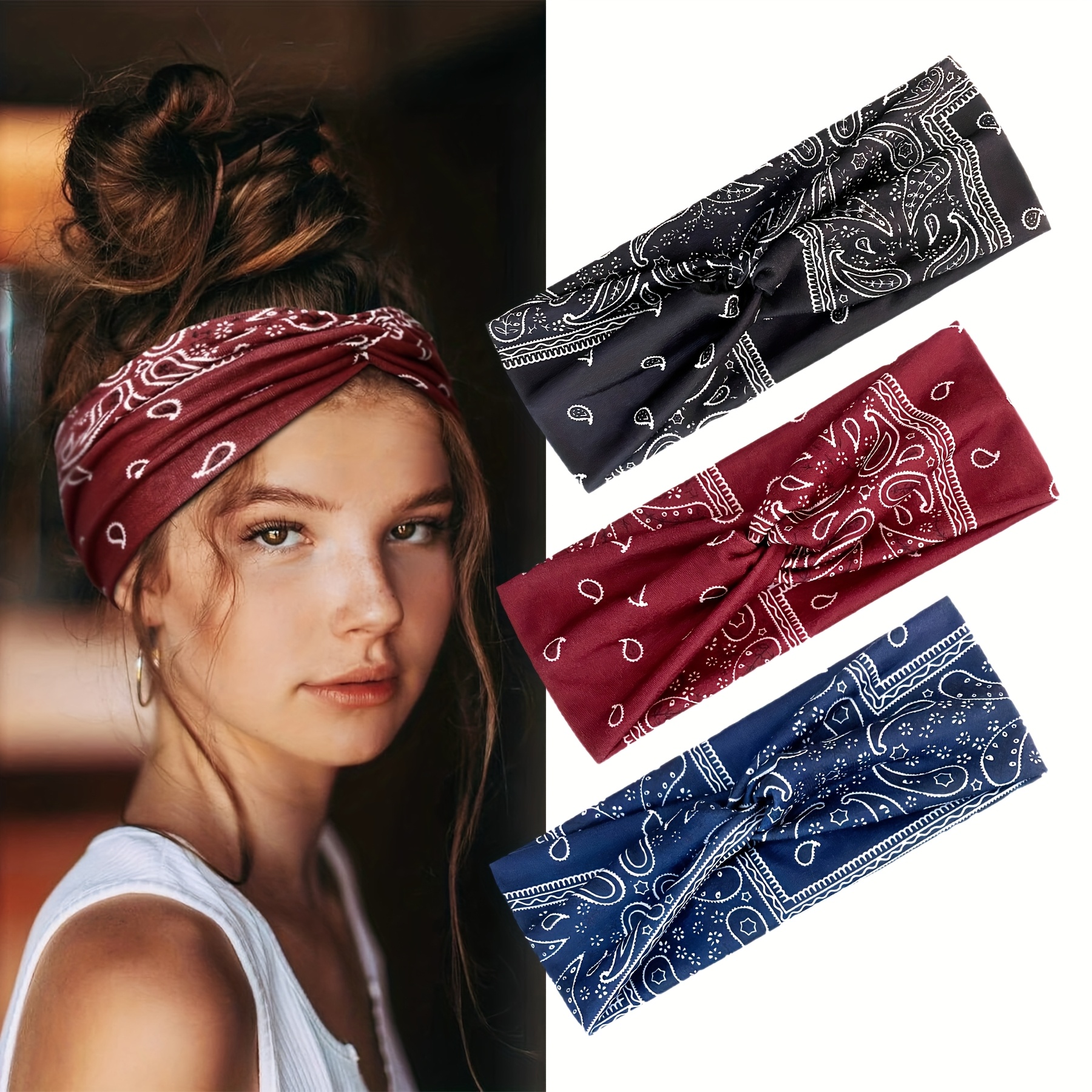 Image of 3pcs Pcs Headbands For Women Non-slip For Short Hair. Yoga Workout Running Sport Elastic Hair Bands For Women's Hair Twist Turban Hair Wrap For
