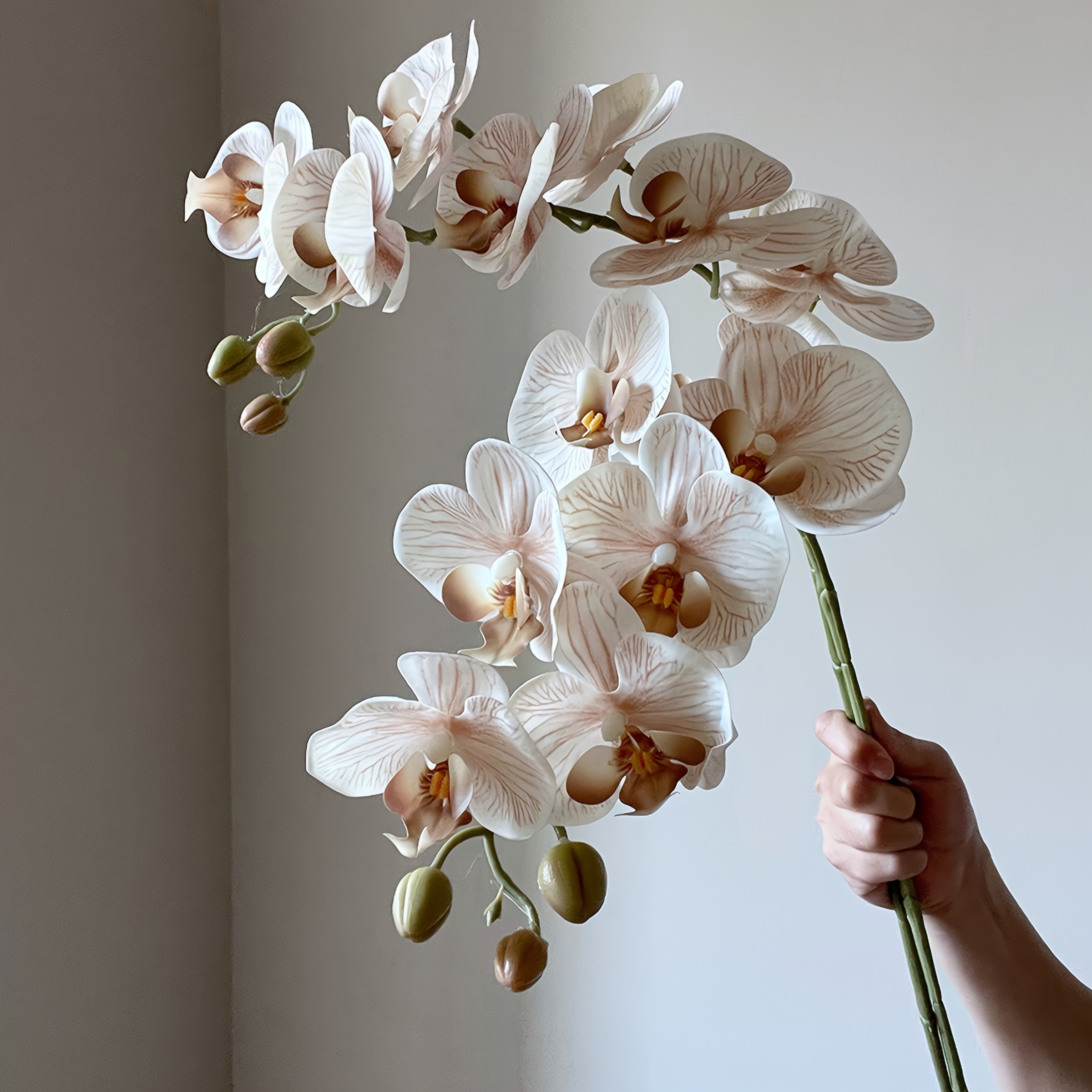 2pcs Realistic Stripe Orchid Artificial Flowers Suitable For Weddings, Parties, Decor - Fake Orchid With Vase-compatible For Flower Arrangements, Low-maintenance Elegant Decorations (no Water/)