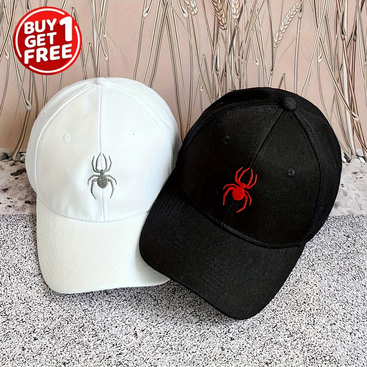 

2pcs Spider Couple Baseball Cap Set Embroidery Black & White Casual Dad Hats Lightweight Adjustable Casual Golf Sun Hats For Women & Men