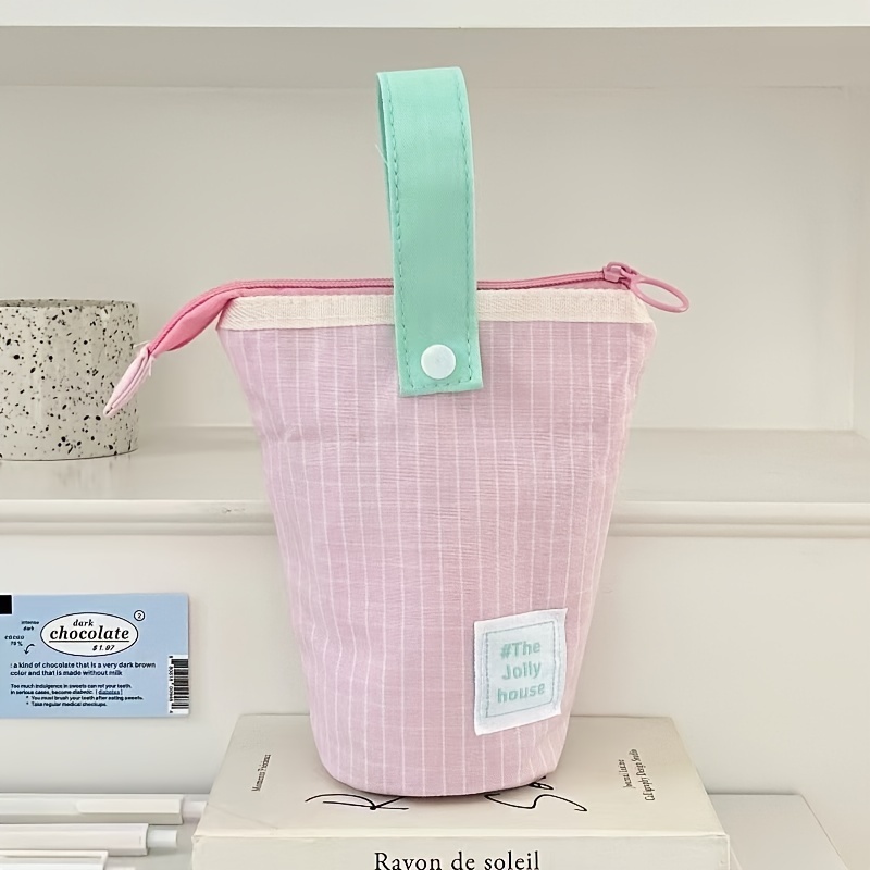 Image of 1 Fabric Storage Bag With High , Zipper Pen Holder, Pencil Case, Office Storage Bag, Office Stationery, Large Capacity Pencil Case, Canvas Bag