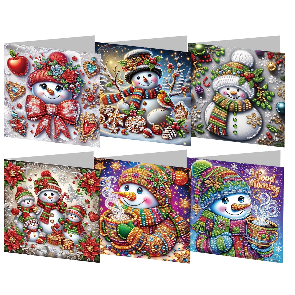 TEMU Set van 6 Kerst Diamant Schilderen Wenskaarten - Warme Wensen | Ideaal Cadeau voor Familie, Vrienden en Senioren | Handgemaakt | Afmetingen: