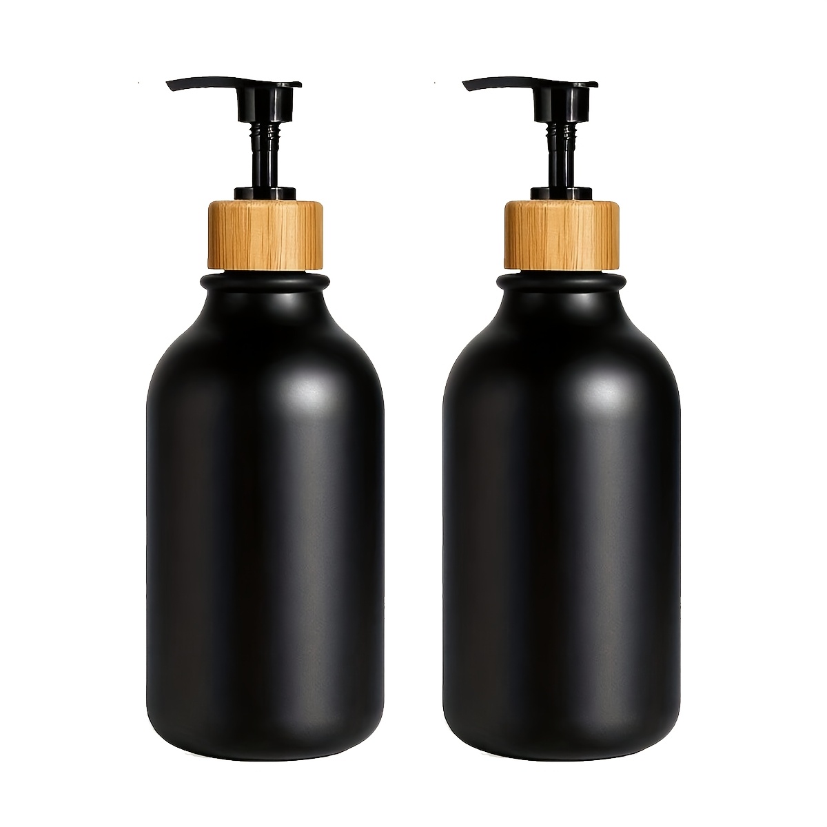 Image of 1/2 Pack Black Soap Dispenser With Bamboo Pump, 16.91oz Hand And Dish Soap Dispenser Set For Bathroom/kitchen, Refillable Soap Lotion Dispenser Set For Conditioner, Shampoo
