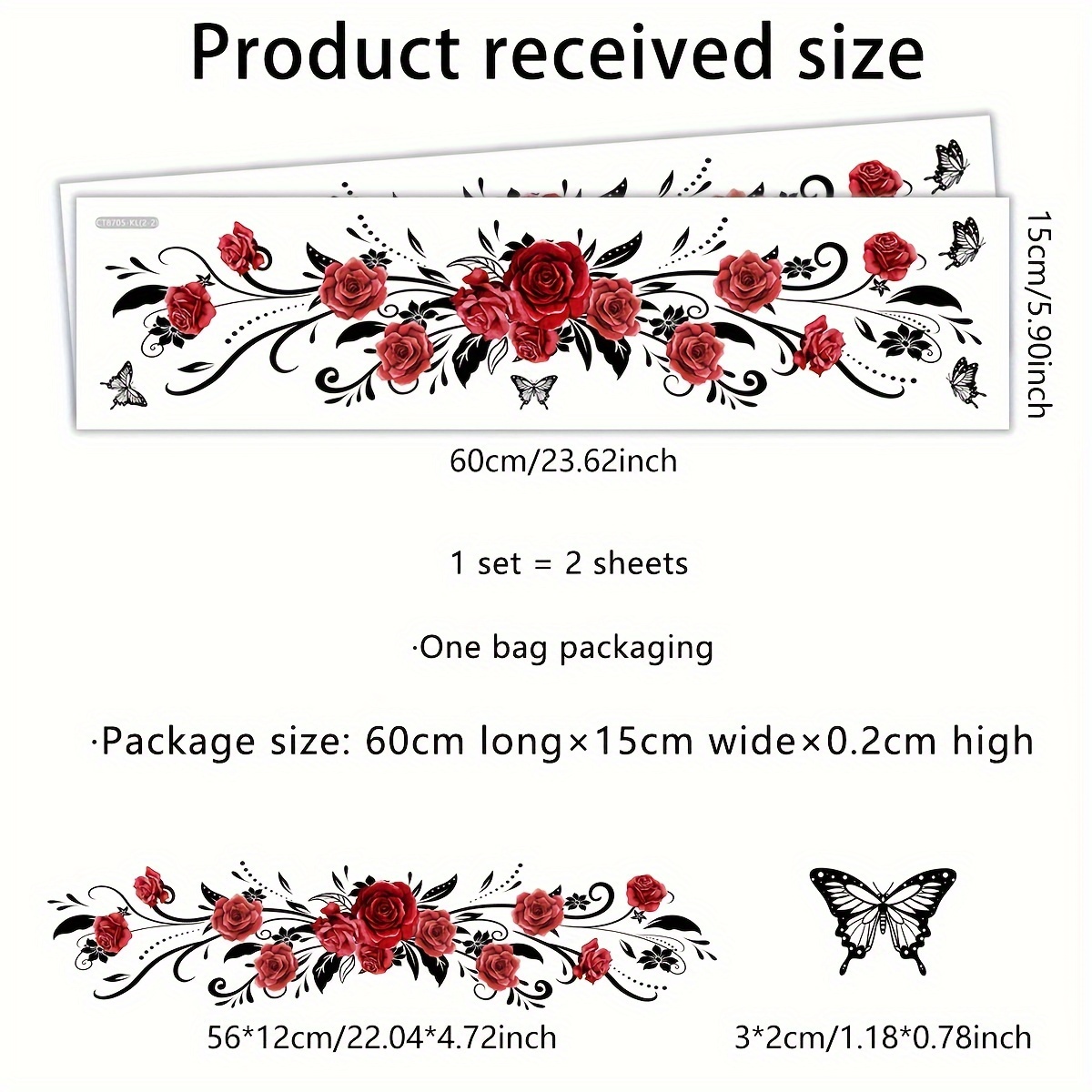 Image of A Set Of 2 (15*60cm*2pcs) Rose Flower Vine Window Stickers Glass Stickers Double-sided Glass Window Decoration Wall Stickers (ct8705-kl)