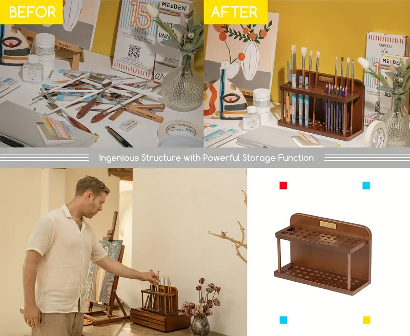 brush holder wooden paint brush organizer paint organizer for acrylic painting art supply storage for desk arts and crafts Product details 1