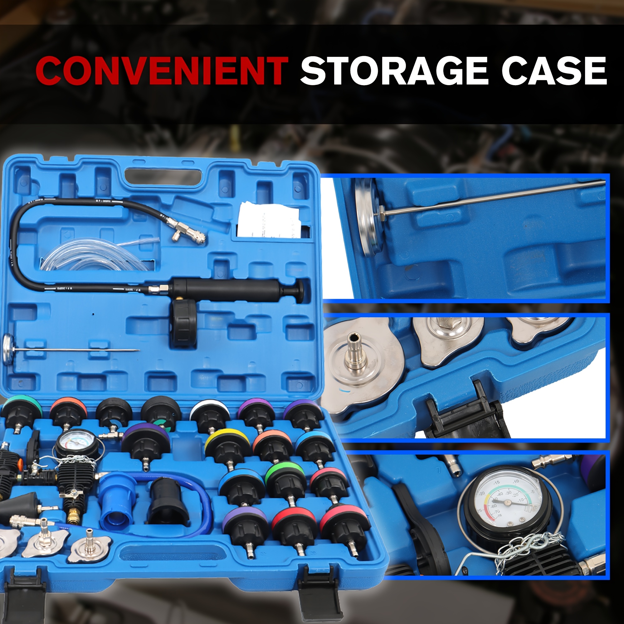 TEMU 28pcs Vacuum Radiator Test Detection Tool Coolant Pressure Tester Kit, Without Battery