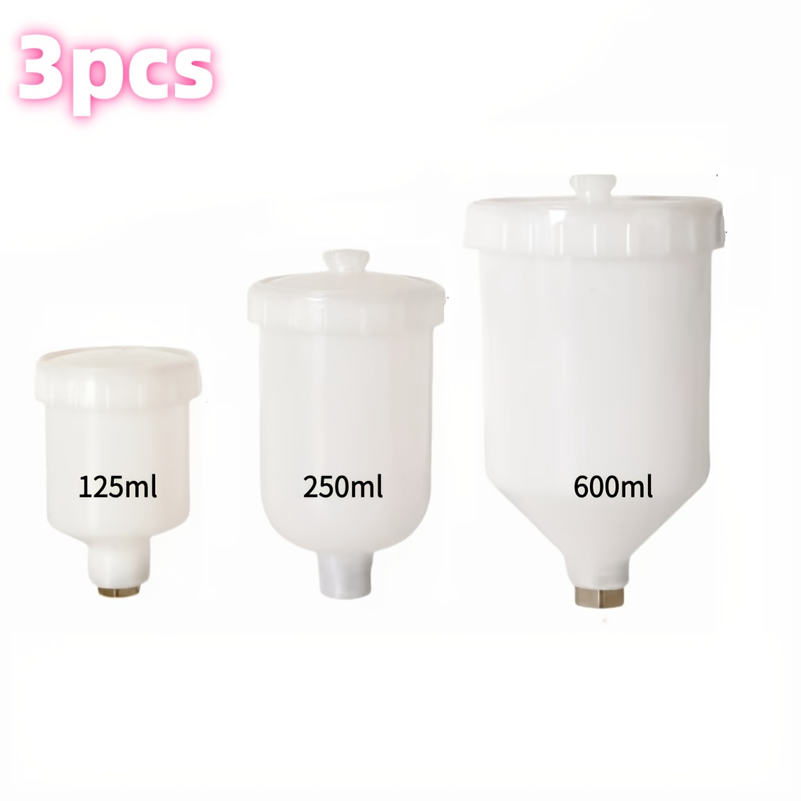 TEMU 3pcs Paint Spray Gun , 3 Sizes 20.29/8.45/4.23 Oz Pneumatic Spray Gun Paint Cup Hand Tool Additions | Large Capacity Internal Threaded Tank,