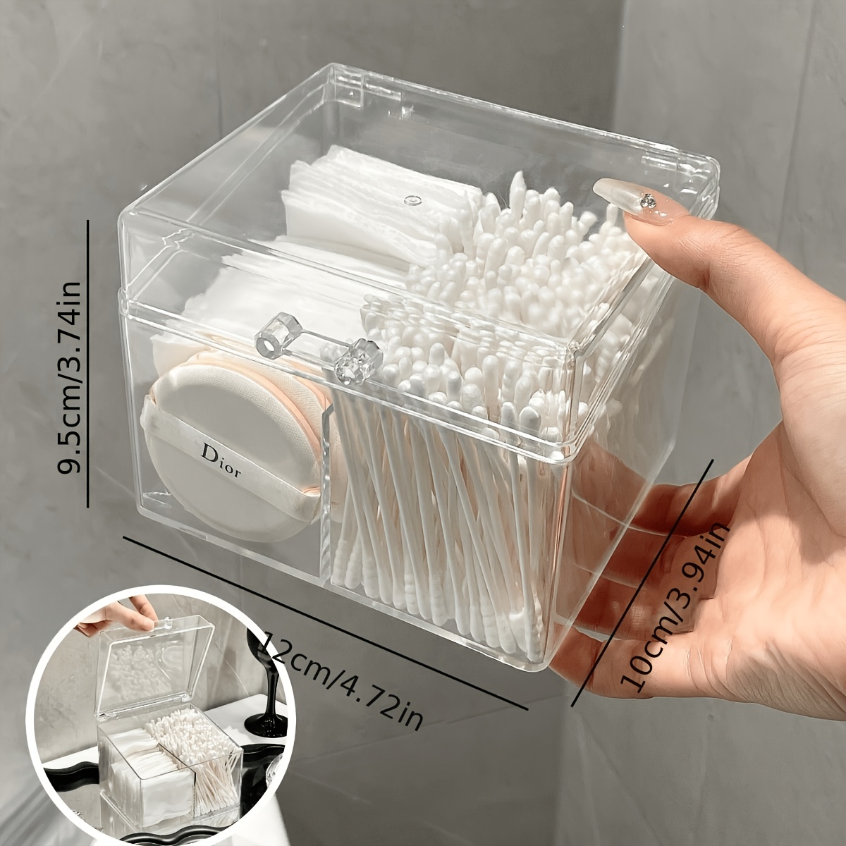 TEMU Boîte de rangement pour écouvillons, Pot de salle de bain, Boîte à mouchoirs en acrylique pour salon de beauté, Boîte de coiffeuse, Boîte à