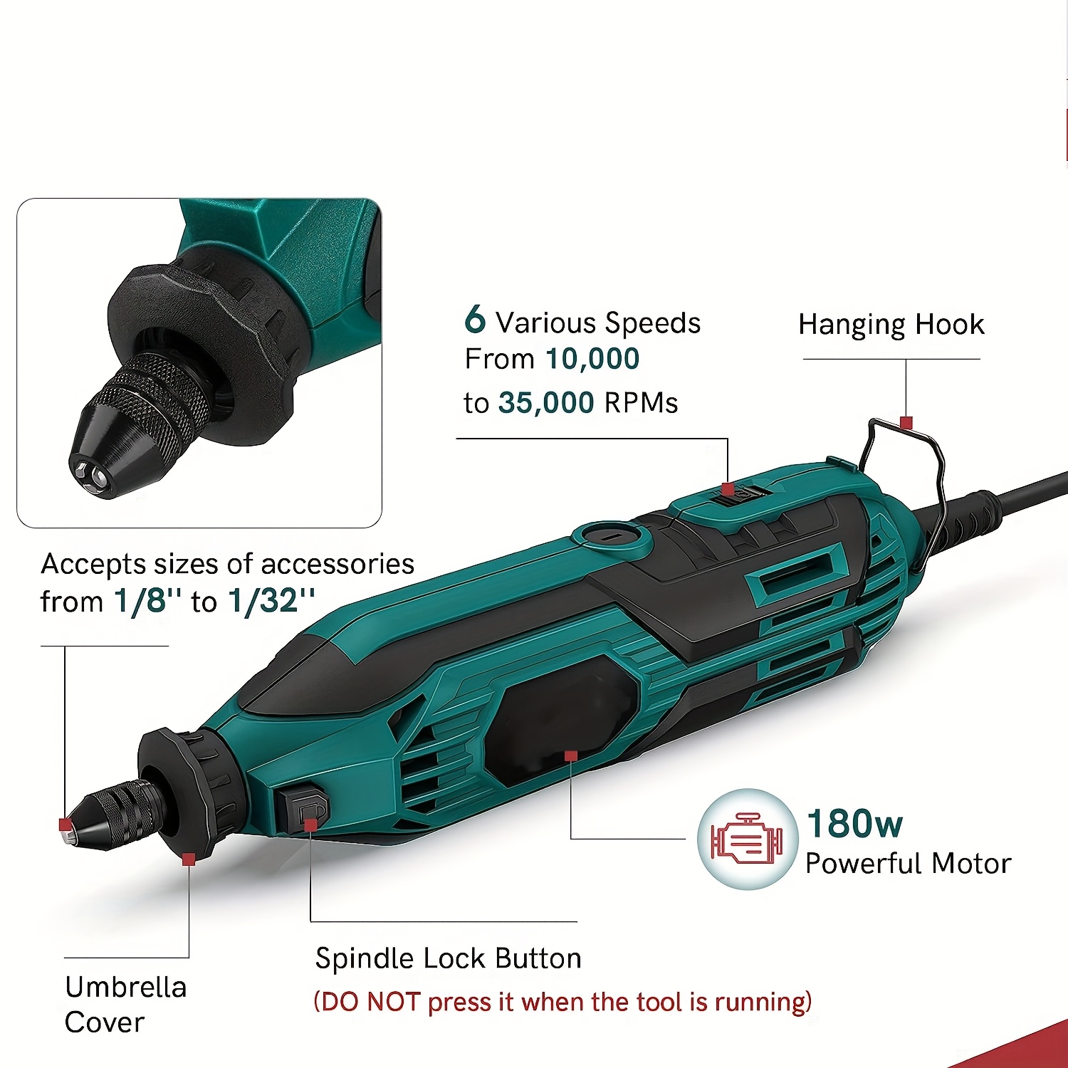 TEMU 180w Rotary Tool Kit With 160 Accessories And 6 Variable Speed, Corded With 160 Accessories And 6 Variable Speed, 10000-35000rpm Electric Drill