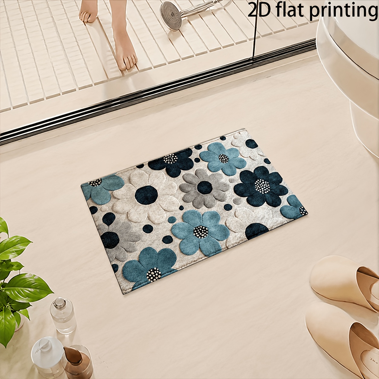 TEMU 2d Flat-1pc Doorway Floral Doormat, Dust-absorbing And Stylish, For Home Entryway Welcome Mat, Kitchen, Living Room, Bathroom, Bedroom -
