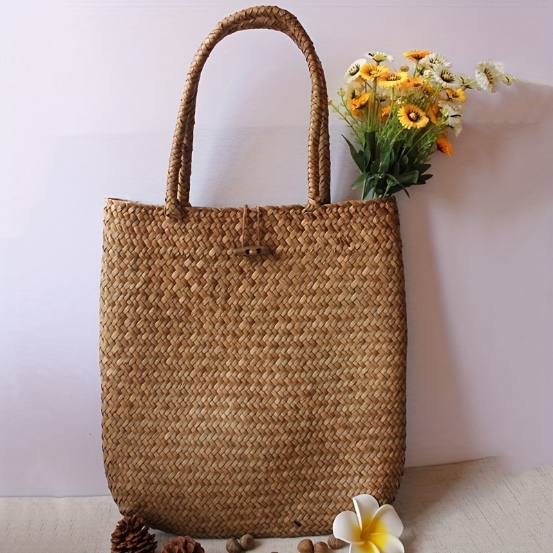 Image of 1pc Women's Fashion Woven Burlap Handbag Handbag Handbag Willow Bag Rattan Bag Shoulder Bag Shopping Grass Bag
