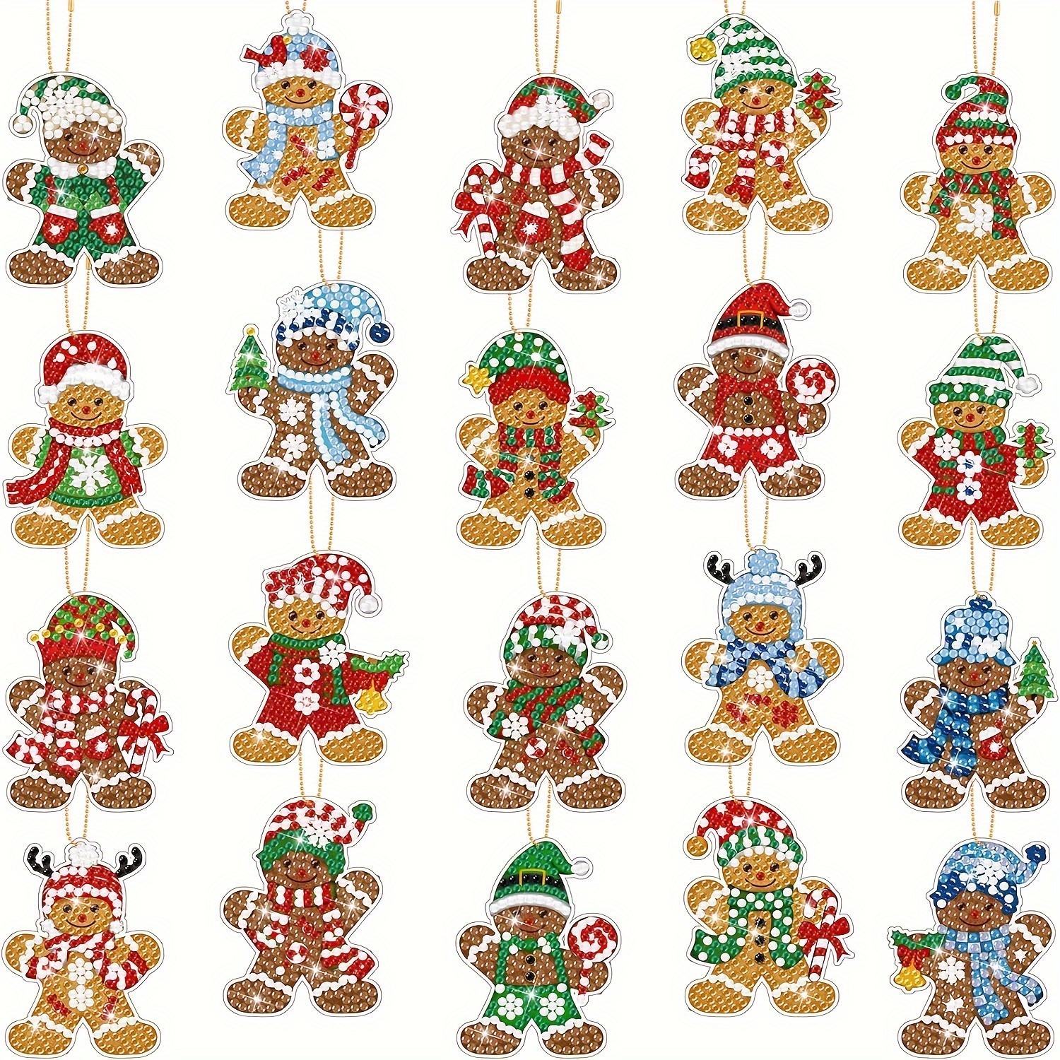 

20-pack Christmas Gingerbread Man Diamond Painting Keychain Kits, Diy Round Diamond Art Craft For Home Party Decor, Acrylic (pmma) Keychains With Tools And Accessories