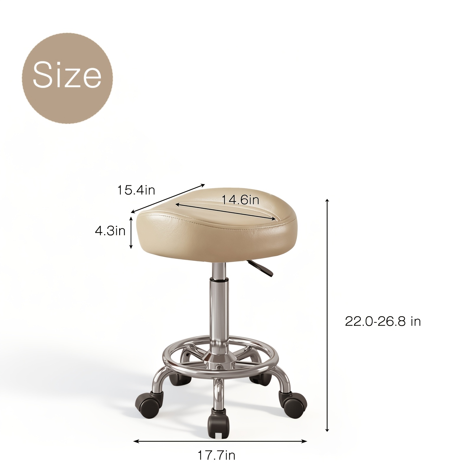 Adjustable Rolling Saddle Stool for Salons And Spas - Oval Beauty Chair on Wheels for Hair Stylists And Nail Technicians, Ideal for Salon Furniture, Spa Seating, And Comfortable Mobile Seating with Back Support