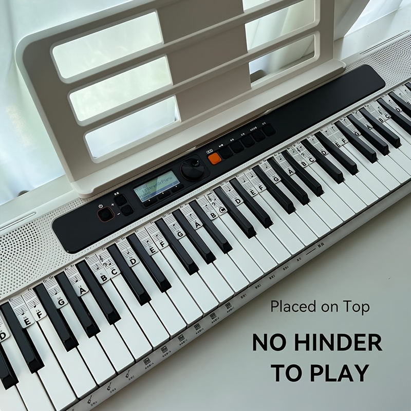 Etiquetas de notas para teclado de piano de silicona, 88/61 teclas, guía reutilizable para principiantes, tamaño completo, blanco y negro, sin calcomanías, duraderas, regalo ideal para las fiestas.
