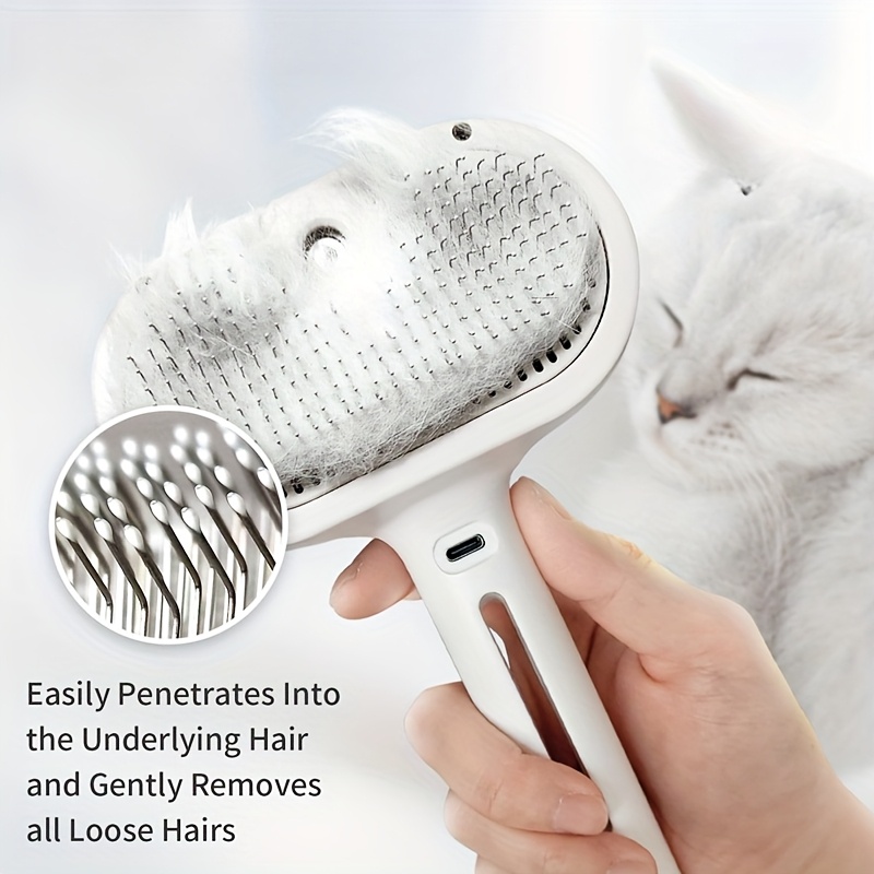 3 in 1 self cleaning steamy pet brush anti static grooming tool for long and short hair pets removes loose hair and reduces shedding usb charging stainless steel bristles plastic material by   details 1