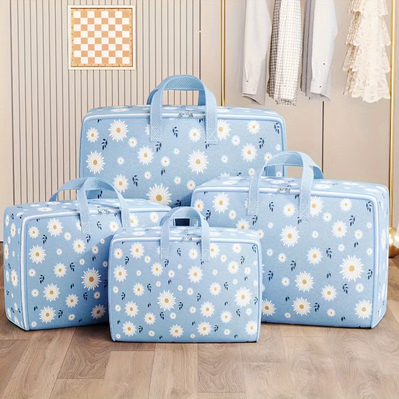 

1pc Print Portable Organizer, Polyester Clothes Storage Bag With Sturdy Handles, Lightweight Travel Luggage For Clothes, Bedding, Quilts - , Foldable Closet Storage Box