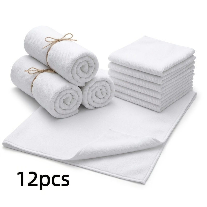 TEMU Lot de 12 serviettes vierges pour sublimation, serviettes de cuisine en microfibre à soi-, serviettes de salle de bain blanches et douces,