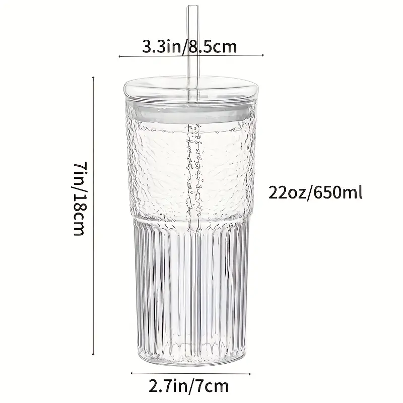 2pcs 22oz 650ml with lid straw straw brush ribbed glass cup reusable wide mouthed smoothie cup thick walled glass iced coffee cup tea cup juice cup a great holiday christmas anniversary housewarming gift for Product details 6