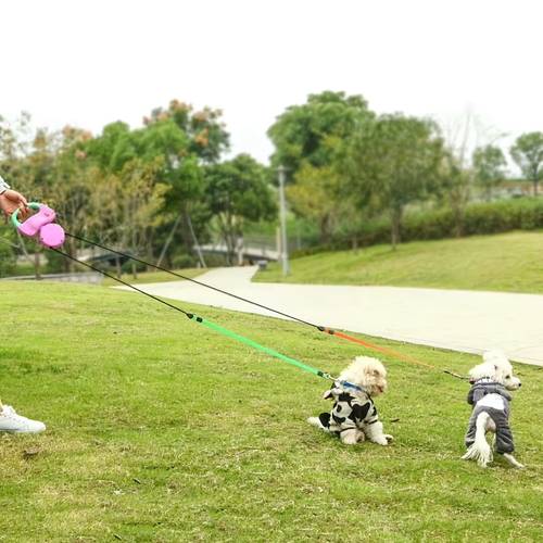 double headed dog leash pet retractable lead portable automatic retractable dog leash outdoor supplies dog walking rope