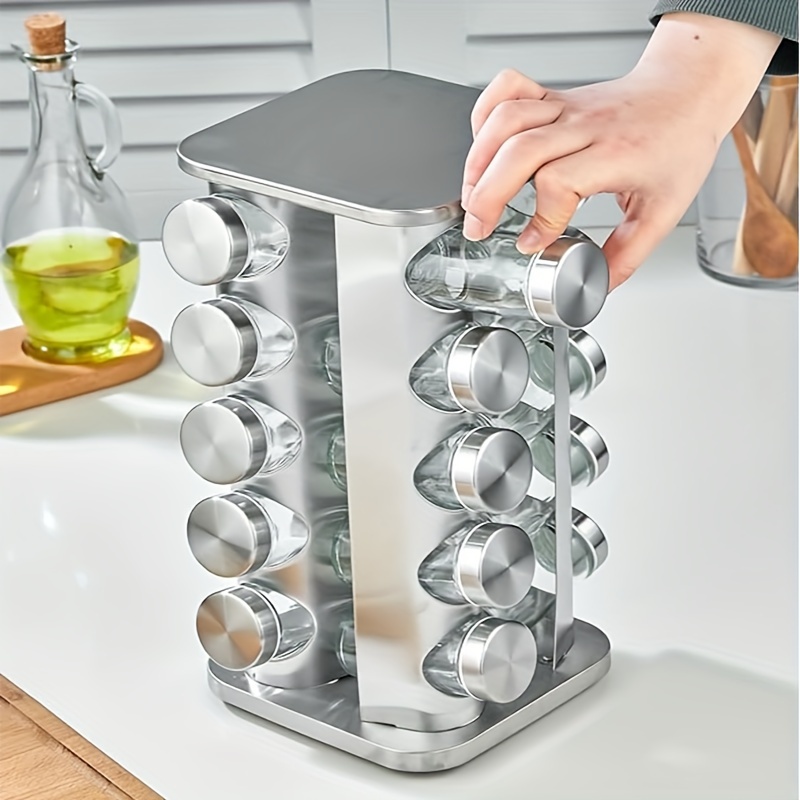 20 jar stainless steel spice rack organizer countertop swivel tiered shelf with spice box details 4